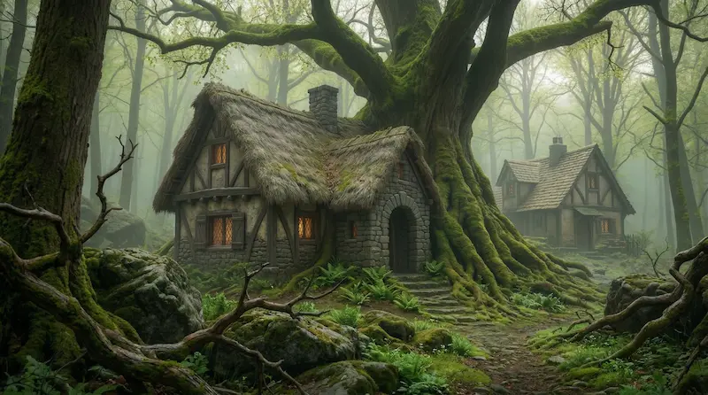 Atmospheric Willow Lantern forest scene